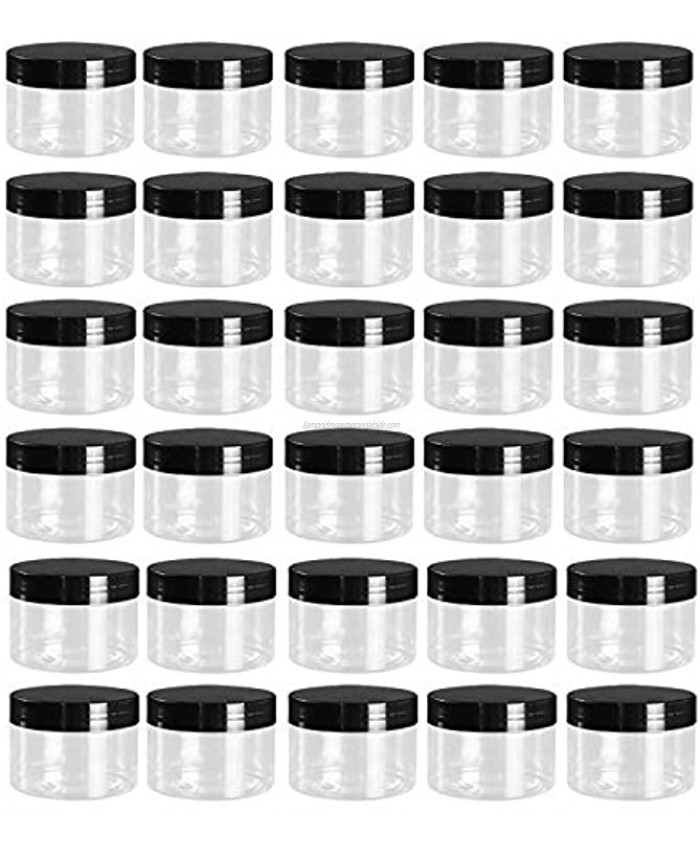 Tosnail 30 Pack 4 oz Clear Plastic Jars with Black Lids Leak-Proof Round Food Safe Storage Containers for Kitchen Use Beauty Products Slime Spices and More