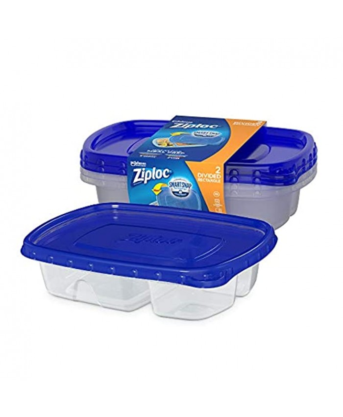 Ziploc Food Storage Meal Prep Containers Reusable for Kitchen Organization Smart Snap Technology Dishwasher Safe Divided Rectangle 2 Count