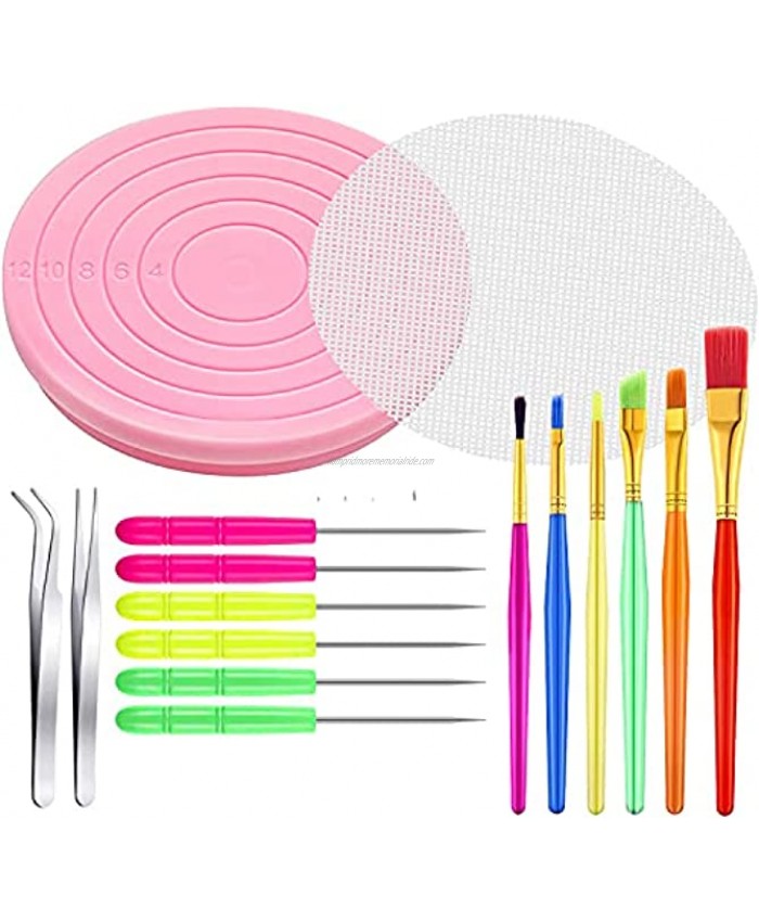 16PCS Cookie Decorating Kit Supplies Including 1 Acrylic Cookie Turntable 6 Cookie Scribe Needle 6 Cookie Decoration Brushes 2 Tweezers and 1 Anti-Slip Silicone Mat A