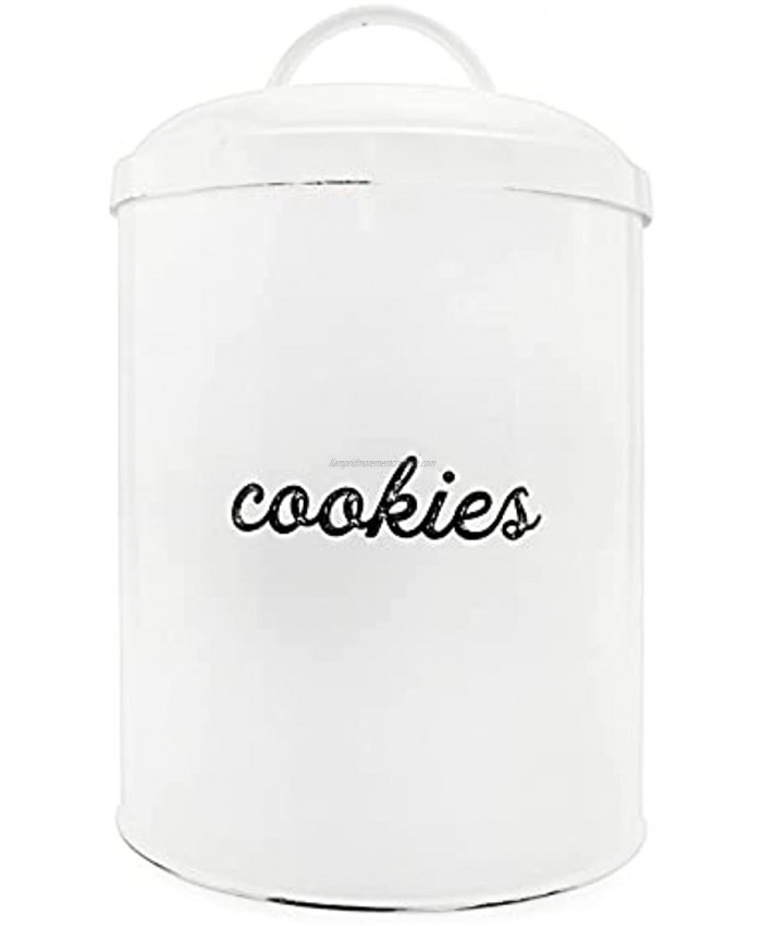 AuldHome White Enamelware Cookie Jar Rustic Large Treats Canister