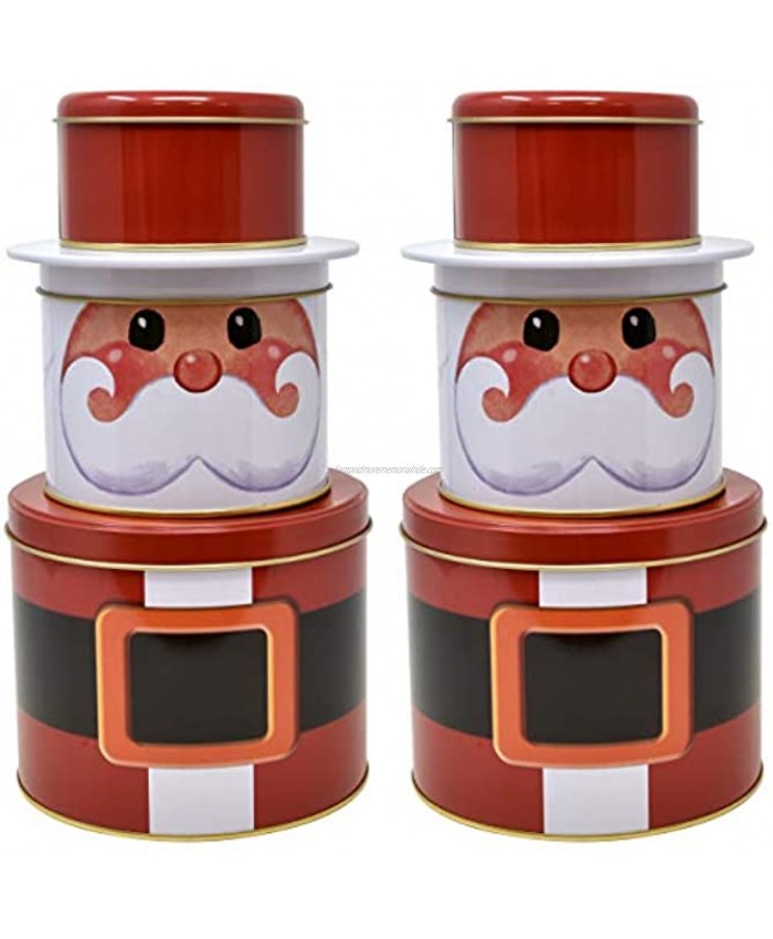 Gift Boutique Christmas Santa Cookie Tins Round Nesting Boxes with Metal Lid Cover Set of 2 for Holiday Treats Chocolate Candies Cookies Containers Decorative Wrapping Party Favor Supplies