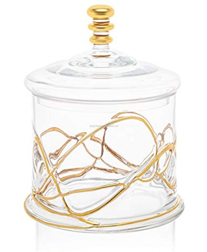 Glass Storage Cookie Jar and Glass Lid- 14 karat Gold Design on Jar- 8.5H