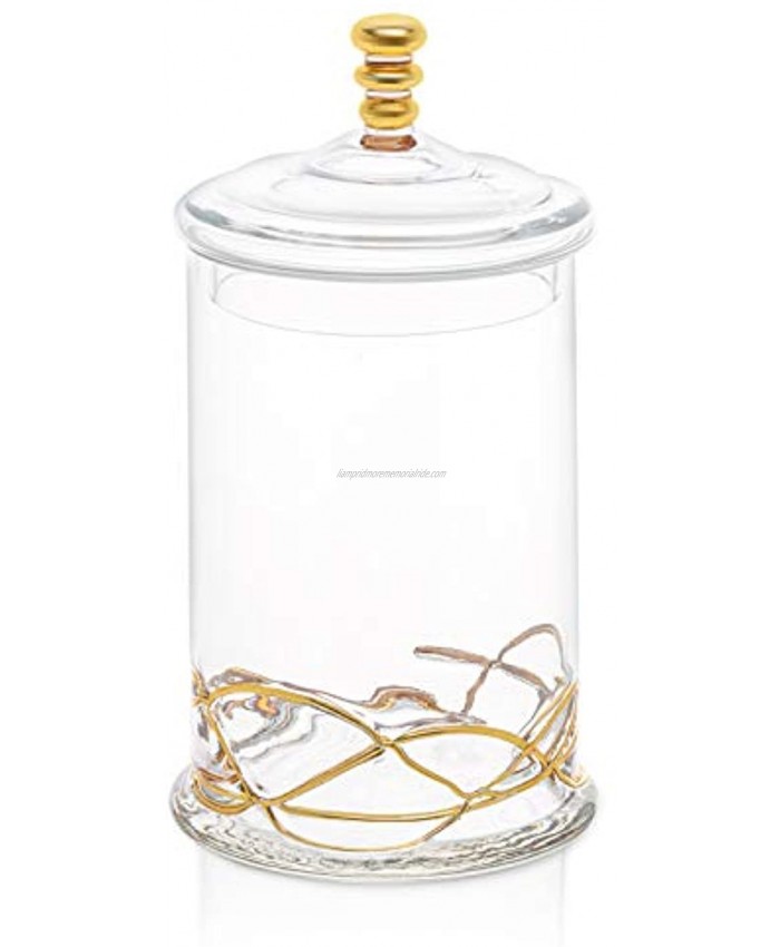 Glass Storage Cookie Jar with Glass Lid-14K Gold Design on Jar-12H
