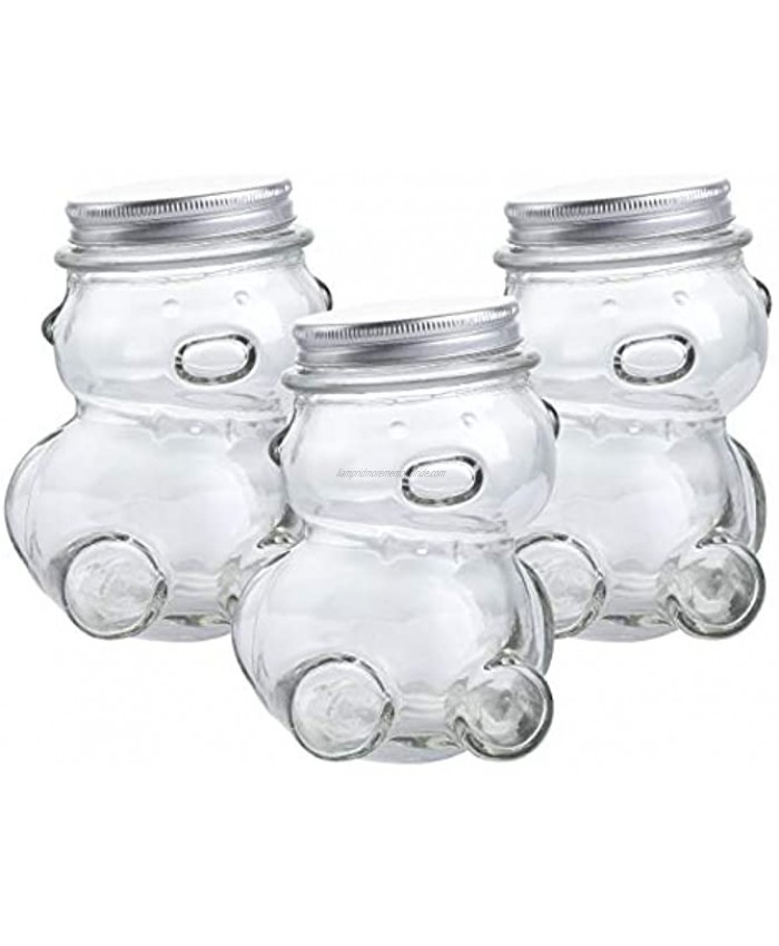 KMwares 10 OZ 3-Pack Decorative Teddy Bear Shaped Clear Glass Jar with lids for Cookie Candy Wish Star Storage DIY Crafts Bottle Kids Room Party Office Decoration