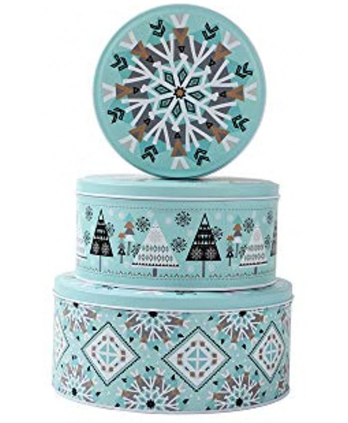 NEIGE Christmas Round Candy Cookie Tins For Gift Giving Extra Thick Metal Large Medium and Small Sizes