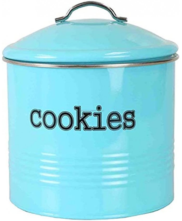 Tin Farmhouse Vintage Turquoise Cookie Jar with Airtight Lid for Cookies Biscuits Baked Treats Snacks