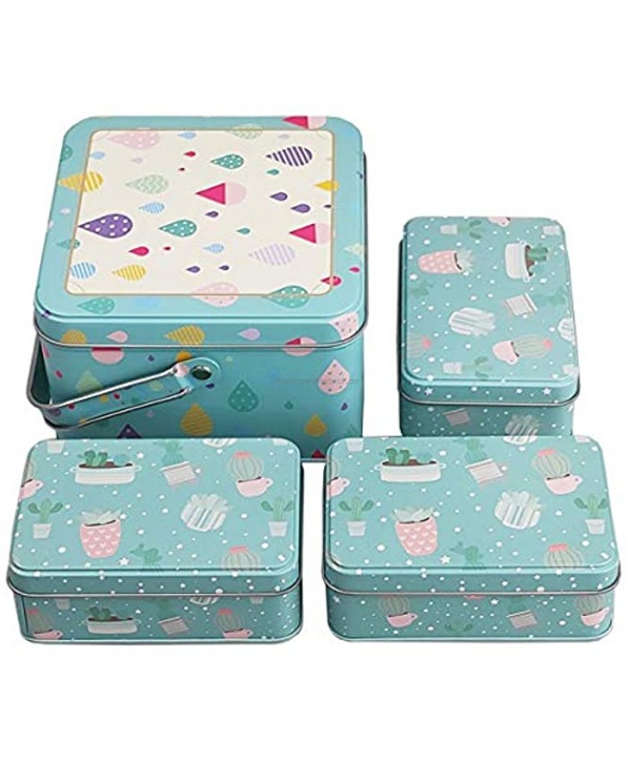 Tsing Candy Tins Colorful Metal Tin with Lid 4-in-1 Empty Metal Storage Tin Cans Travel Storage Containers Boxes for Small Cookie Biscuit Cards and Other Small Things Raindrop