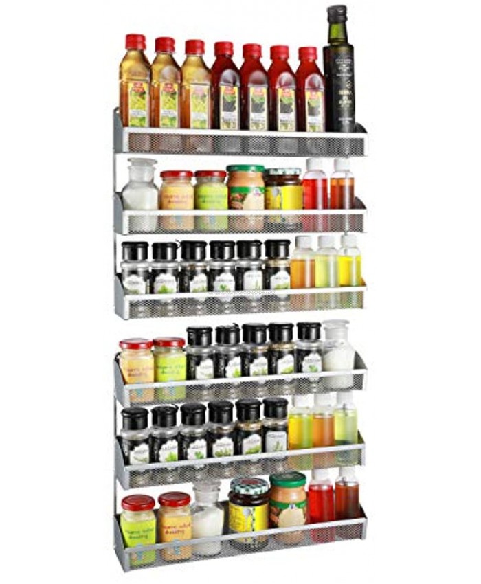2 Pack- Simple Trending 3 Tier Spice Rack Organizer Wall Mounted Spice Shelf Storage Holder for Kitchen Cabinet Pantry Door Silver
