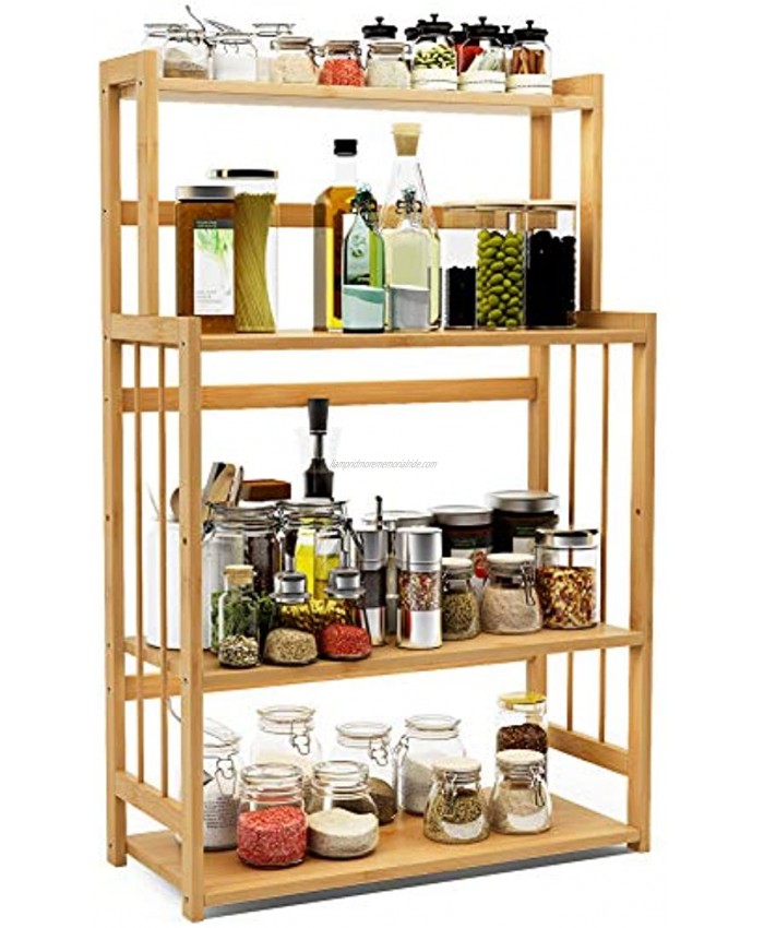4-Tier Standing Spice Rack LITTLE TREE Kitchen Bathroom Countertop Storage Organizer Bamboo Spice Bottle Jars Rack Holder with Adjustable Shelf Natural Bamboo Color