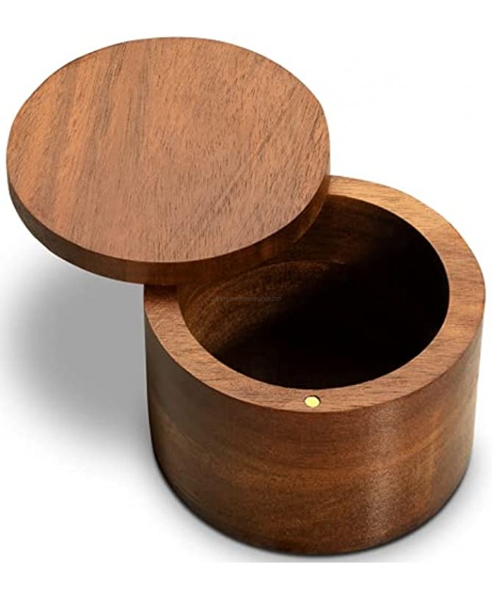 Acacia Wood Salt Box 3.5 inch. by 2.5 inch Removable Magnetic Swivel Lid Round Salt Pepper or spice Storage Box  Cellar by HiveSun