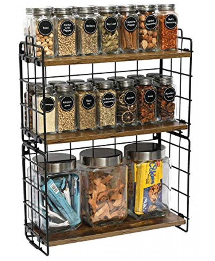 Adjustable Spice Rack Organizer with Wood Storage Shelf,Wall Mounted 3-Tier Stackable Iron Wire Seasoning Spice Racks Holder,Great for Home,Kitchen,Bathroom and MorePatent Pending