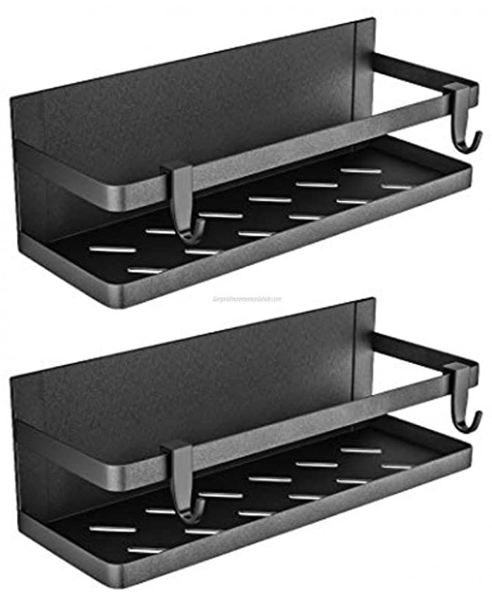 ALPHYSE Magnetic Spice Rack Magnetic Shelf for Refrigerator Strong Magnetic Fridge Organizer Space Saving Magnetic Kitchen Organizer with 2 Removable Hooks Black，2 Pack