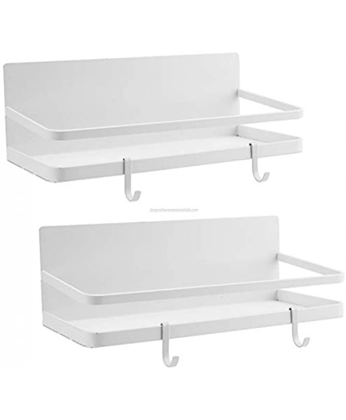 Bekith 2 Pack Magnetic Spice Rack Organizer with 4 Removable Hooks Refrigerator Storage Shelf Single Tier Fridge Spice Rack White