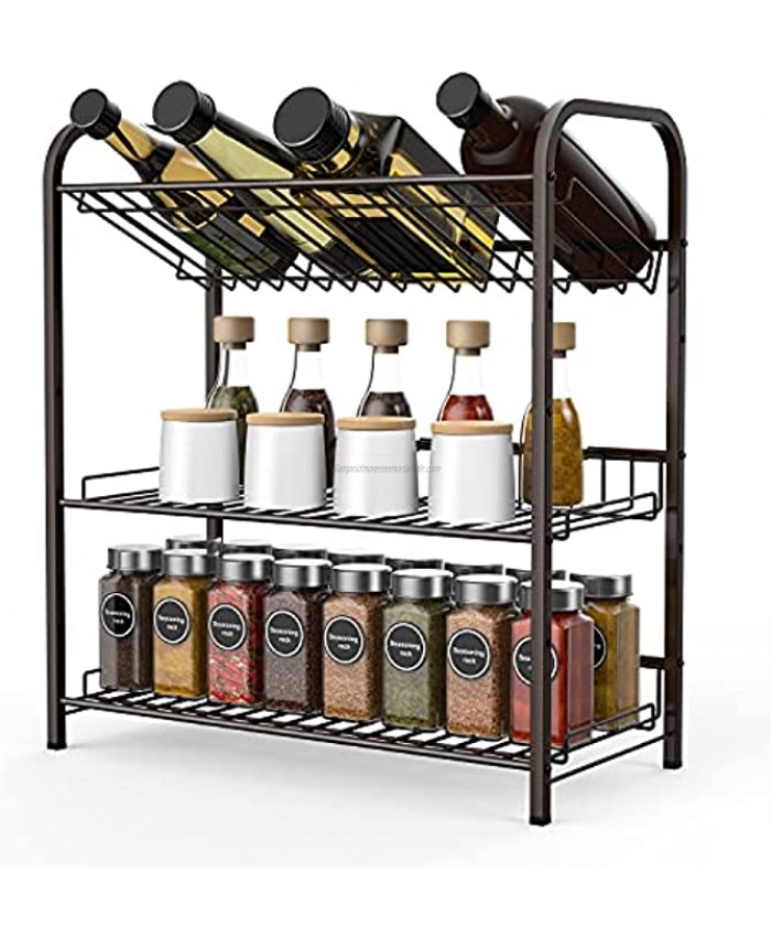 Bextsrack 3-Tier Adjustable Spice Rack Organizer for Cabinet Expandable Countertop Seasoning Organizer Storage for Kitchen Bronze