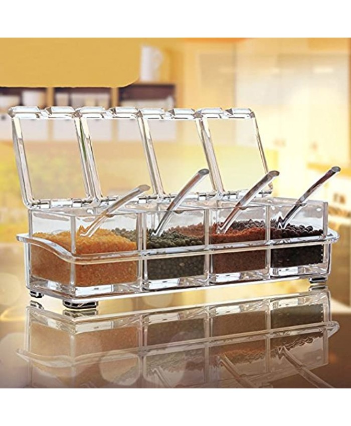 Clear Seasoning Rack Spice Pots by AIQI 4 Piece Acrylic Seasoning Box Storage Container Condiment Jars Cruet with Cover and Spoon