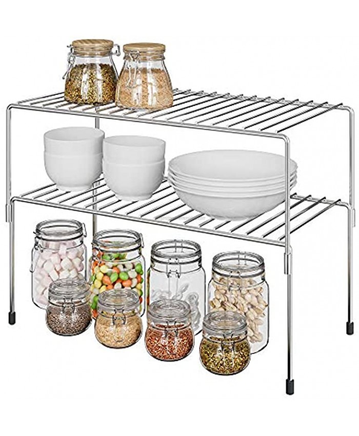 ESOW Kitchen Cabinet Shelf Organizer Expandable & Stackable Counter Spice Racks Multifunctional Storage Racks for Kitchen,Bathroom,Cupboard & Pantry Stainless Steel 304 Brushed Nickel Finish2 Pack