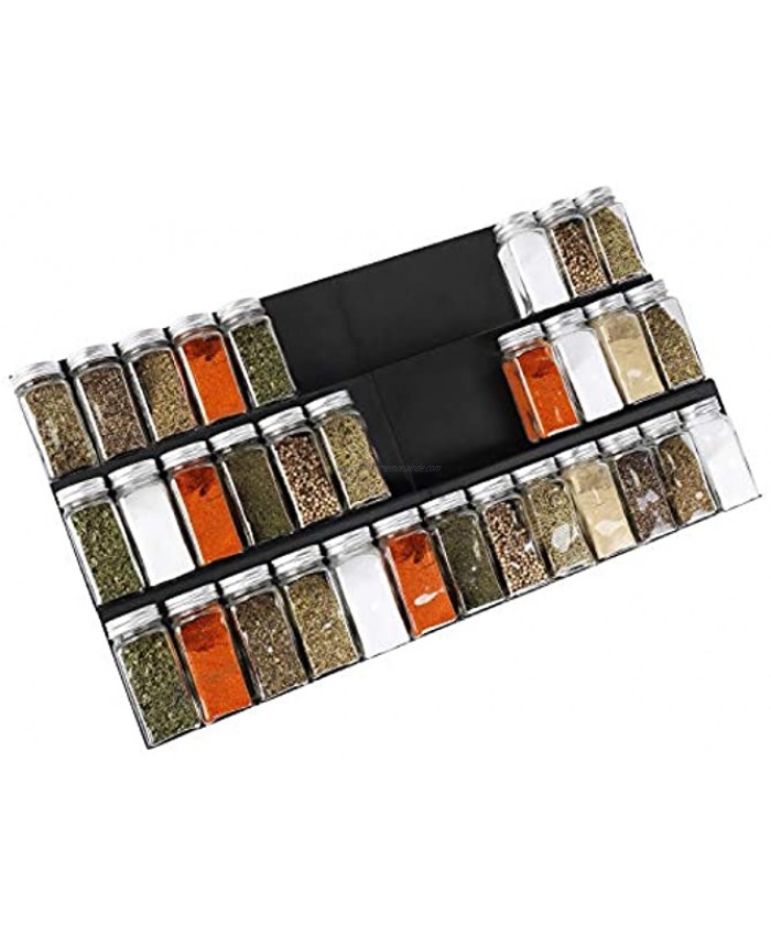Geesta Adjustable Expandable Spice Rack Tray 2 Pack 3-Tier Steel Spice Drawer Organizer Insert for Kitchen