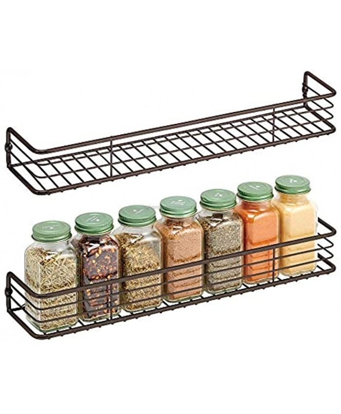 mDesign Metal Wire Wall Mount Spice Rack Shelf Organizer for Kitchen Cabinet Cupboard Food Pantry Bottle Holder 16 Inches 2 Pack Black