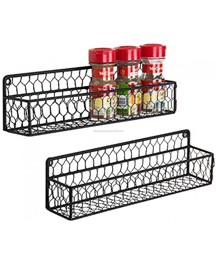 MyGift Set of 2 Black Chicken Wire Wall-Mounted 12-inch Spice Racks