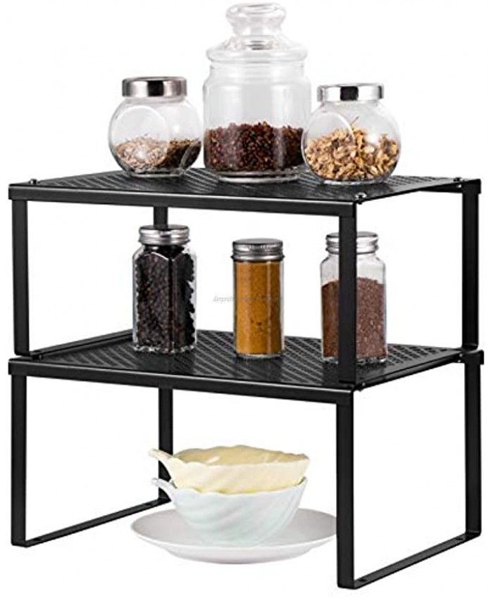 NEX Kitchen Cabinet And Counter Shelf Organizer Expandable & Stackable Black
