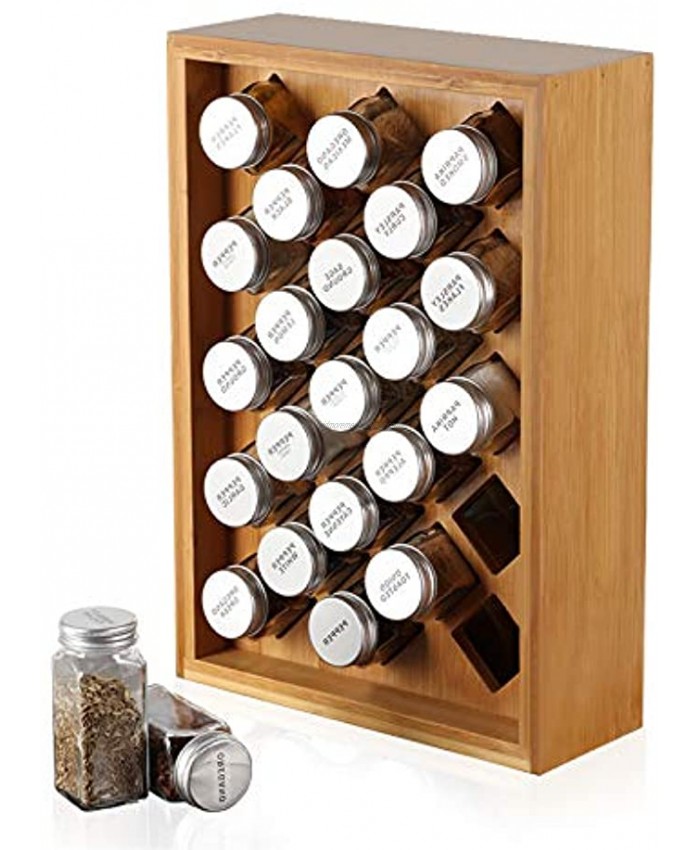 NEX Spice Rack Organizer Bamboo Herb & Spice Shelf Stand Holder with 23 Glass Jars 15.75 x 10.83 inches