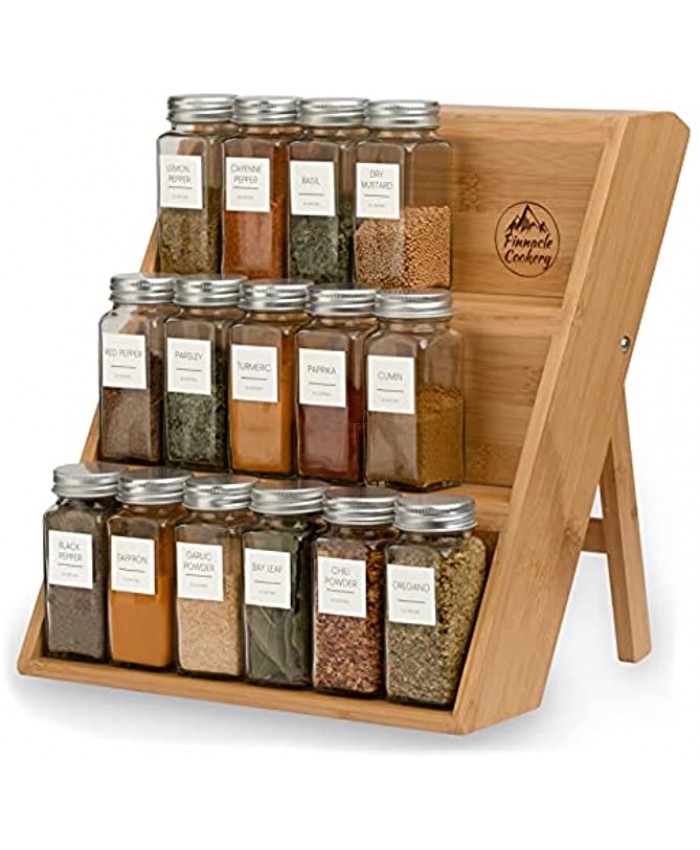 Pinnacle Cookery Bamboo Spice Rack Organizer For Countertop – Eco Friendly Seasoning Organizer 3-Tier Spice Shelf – Space Saving Wooden Spice Rack