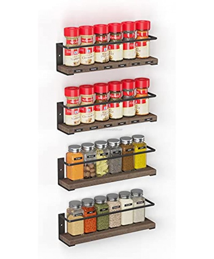 SpaceAid Spice Rack Organizer Wall Mount Cabinet Holder 4 Pack with 415 Spice Labels Wood Hanging Seasoning Shelf for Cupboard Pantry Door or over the Stove