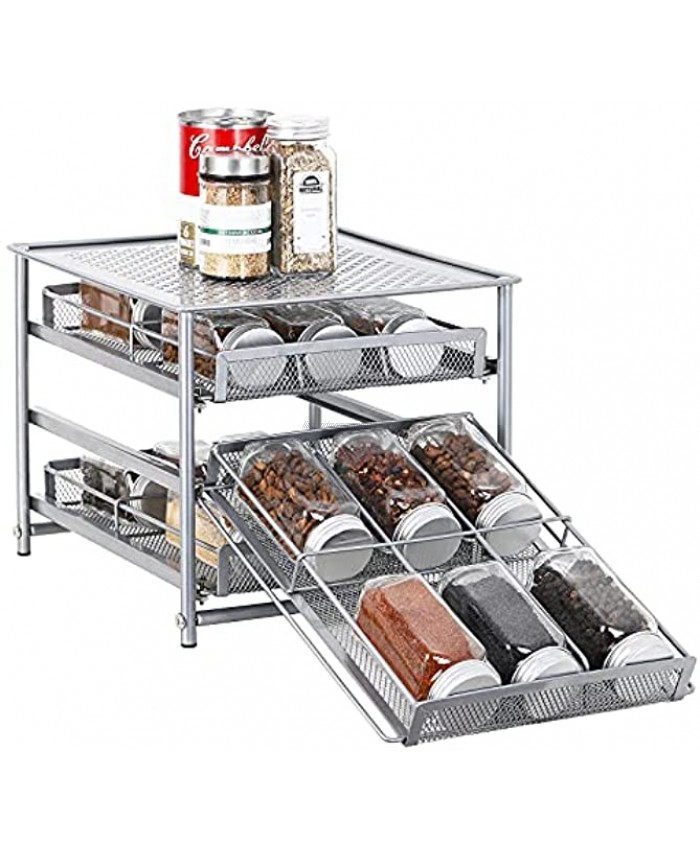 Spice Rack Organizer for Cabinet 3 Tier 18-Bottle Metal Tilt Down Spice Drawer Storage for Pantry Kitchen Cabinet MetalSilver