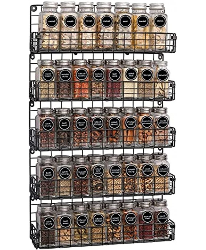 Spice Rack Organizer Wall Mounted 5-Tier Stackable Black Iron Wire Hanging Spice Shelf Storage Racks,Great for Kitchen and Pantry Storing Spices Seasoning Household Items,Bathroom and MorePatent No.:D909138S
