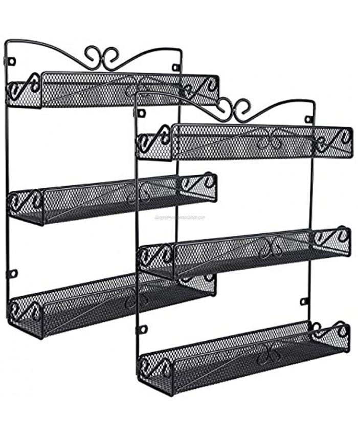 URFORESTIC 2 Pack Wall Mounted Spice Rack Cupboard Pantry Kitchen Large Hanging Spice Rack Black