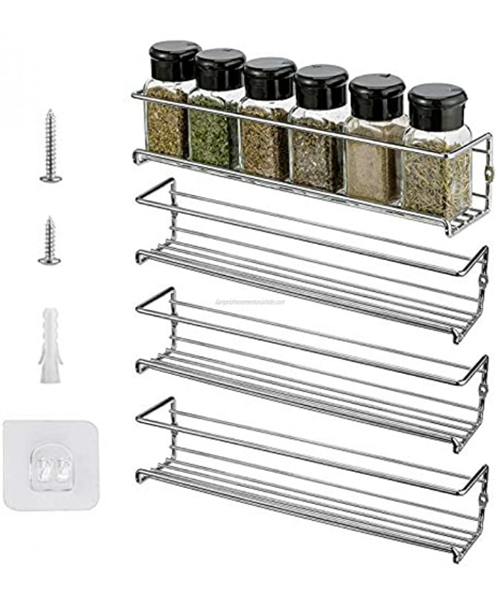 X-Chef Spice Rack Wall Mount 4 Hanging Spice Racks Spice Organizers for Cabinet Pantry Door Kitchen Cupboard Seasoning Storage Spice Shelf Chrome Finished