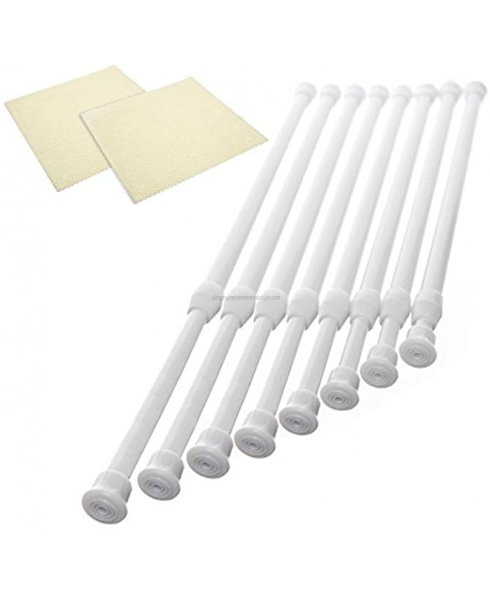 Danily 8 Pack Cupboard Bars Adjustable Spring Tension Rods 11.81 to 20 Inches White Comes with Non Slip Shelf Liners