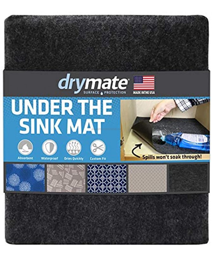 Drymate Premium Under The Sink Mat 24” x 29” Cabinet Protection Mat Shelf Liner Absorbent Waterproof Slip-Resistant Machine Washable Durable Made in The USA Charcoal