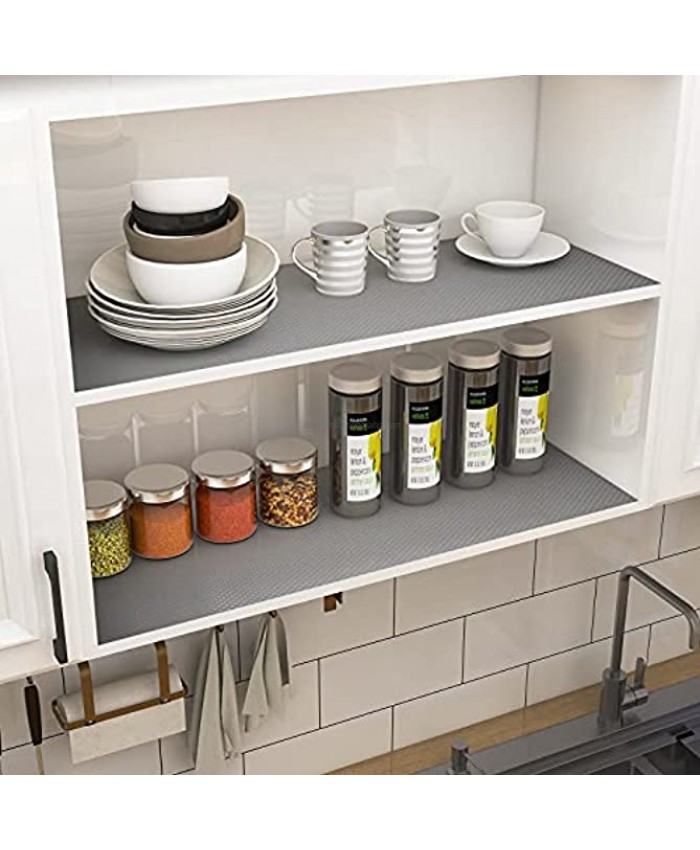 Freshtour Shelf Liner Upgraded Non-Adhesive Non-Slip for Cabinet Drawer Pantry Kitchen Bathroom Cupboard Fridge Shoe-Rack Office Mats 11.8''x78.7'' Washable Waterproof EVA Gray Dot Durable