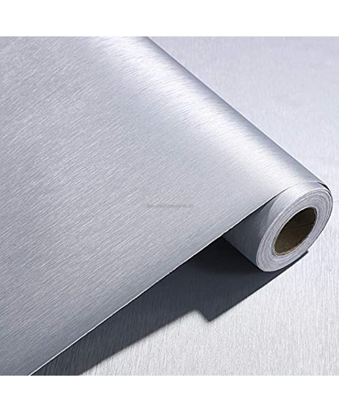 Peel and Stick Silver Brushed Metal Stainless Steel Contact Paper for Dishwasher Fridge Refrigerator Stove Appliances Self Adhsesive Vinyl Film Stainless Steel Wallpaper Removable 15.7x117 Inches