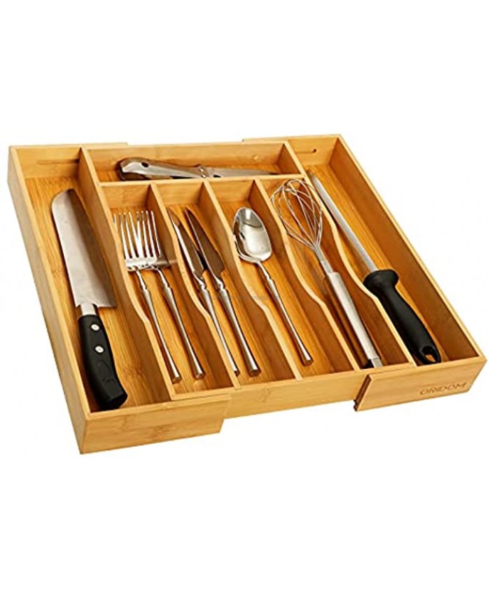 Bamboo Kitchen Drawer Organizer-Expandable Silverware Tray for Drawer Utensil Holder and Cutlery Tray with Grooved Drawer Dividers for Flatware and Kitchen Utensils by oridom Natural