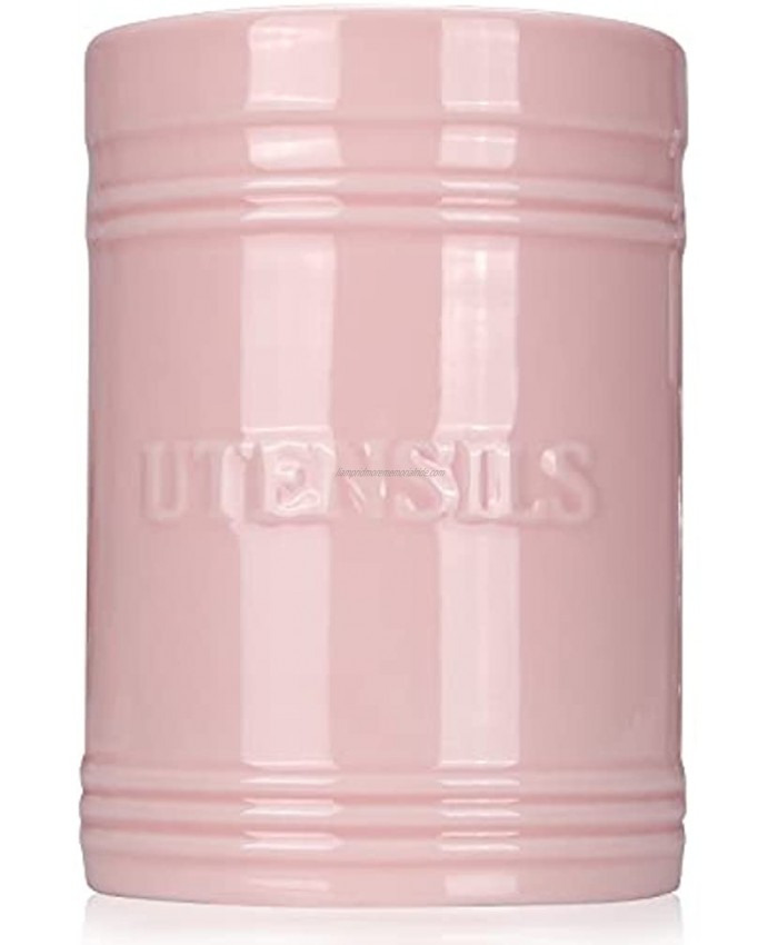 Best Pink Ceramic Utensil Holder Kitchen Utensil Crock Large Countertop Utensil Caddy Jar Silverware Holder Flatware Storage Organizer Stove Top Utensil Holder