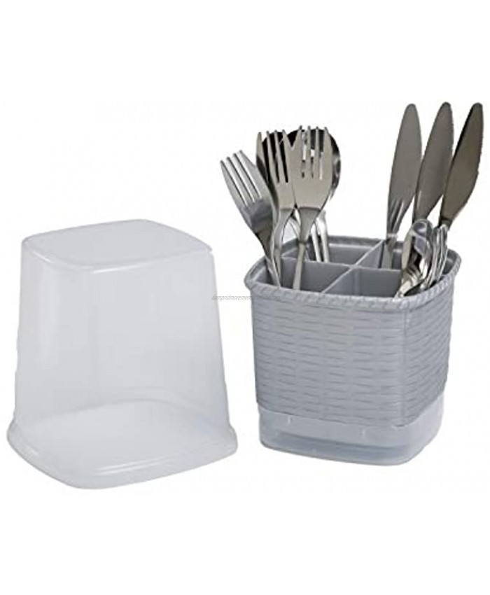 CELESTE HOME PRODUCTS Rattan Cutlery holder with cover Cutlery Storage Organizer Caddy Bin forkitchen Cabinet or Pantry. Basket Organizer for Forks Knives Spoons Napkins. Available in gray