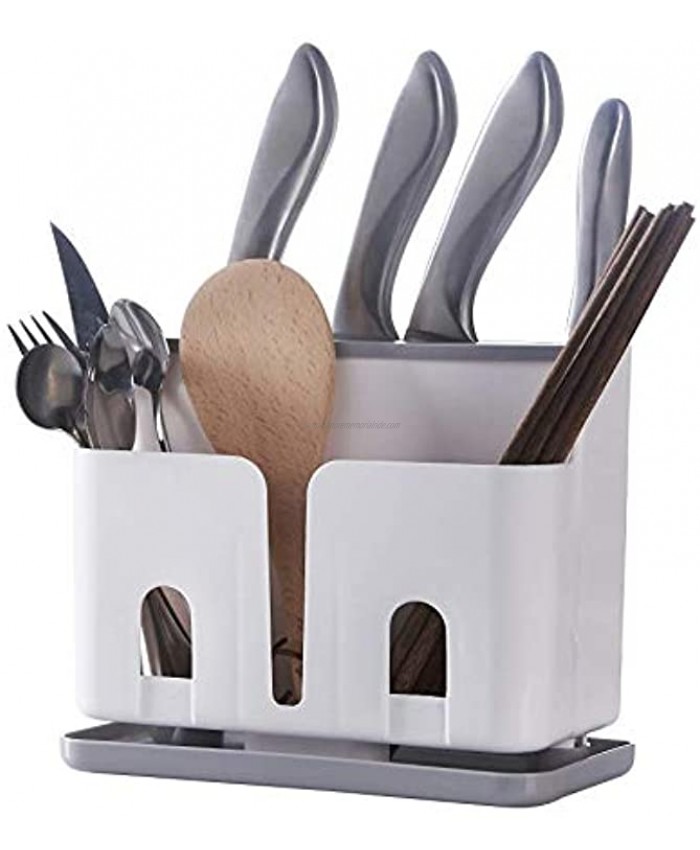 CY craft Silverware Caddy Utensil Holder and Knife Block Without Knives,Countertop Kitchen Utensil Organizer Flatware Caddy,Drying Rack Basket for Knives  Forks Spoons Chopsticks,Grey and White