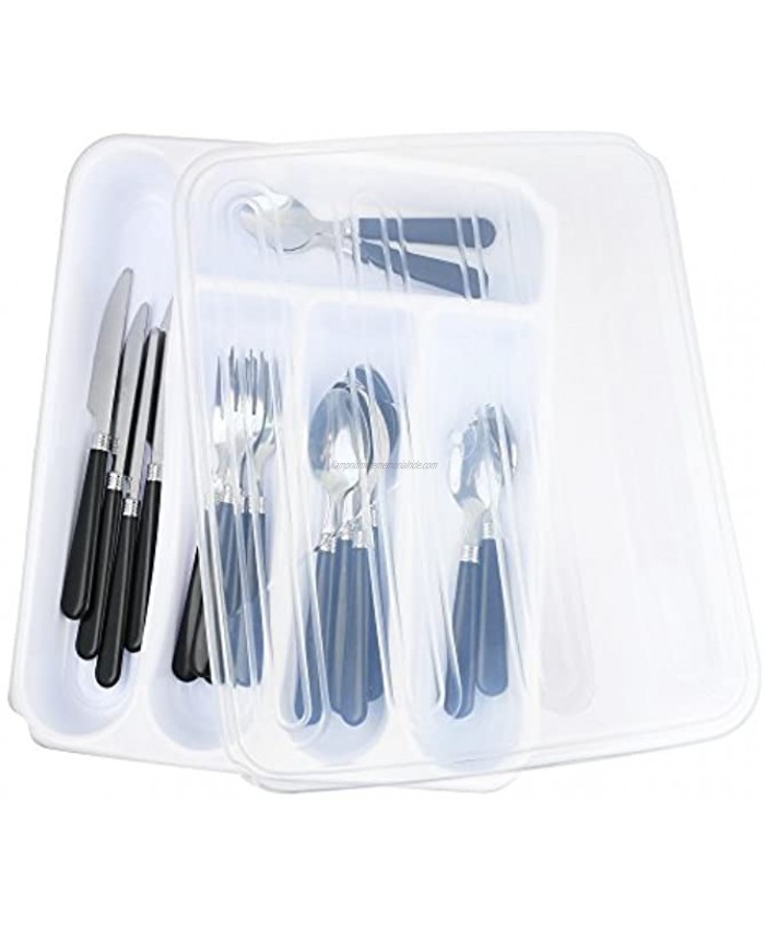 Flatware Plastic Tray with Lid Kitchen Cutlery and Utensil Drawer Organizer Silverware Countertop Storage Container with Cover White