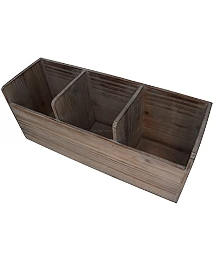 Home Wooden Kitchen Utentil Holder Crock 3 Compartment Rustic Untensil Organizer Large Vintage Countertop Caddy Box Size: 15x 5 x 6.5 Inch