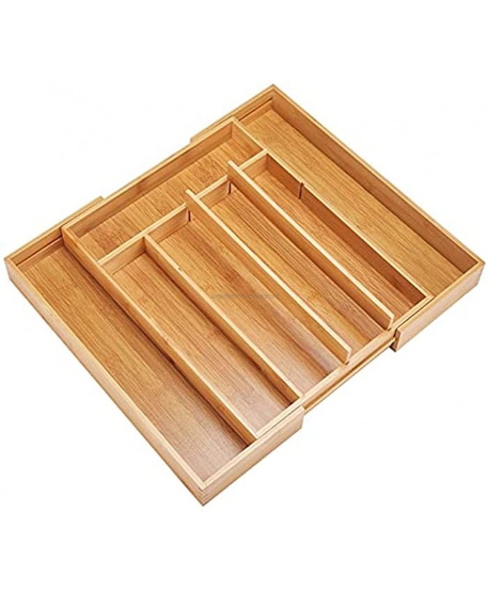 Kootek Bamboo Expandable Drawer Organizer Flatware Tray Adjustable Utensil Storage Box Kitchen Cutlery Holder Silverware Container Bins with 5 Removable Dividers for Kitchen Bathroom Office Bedroom