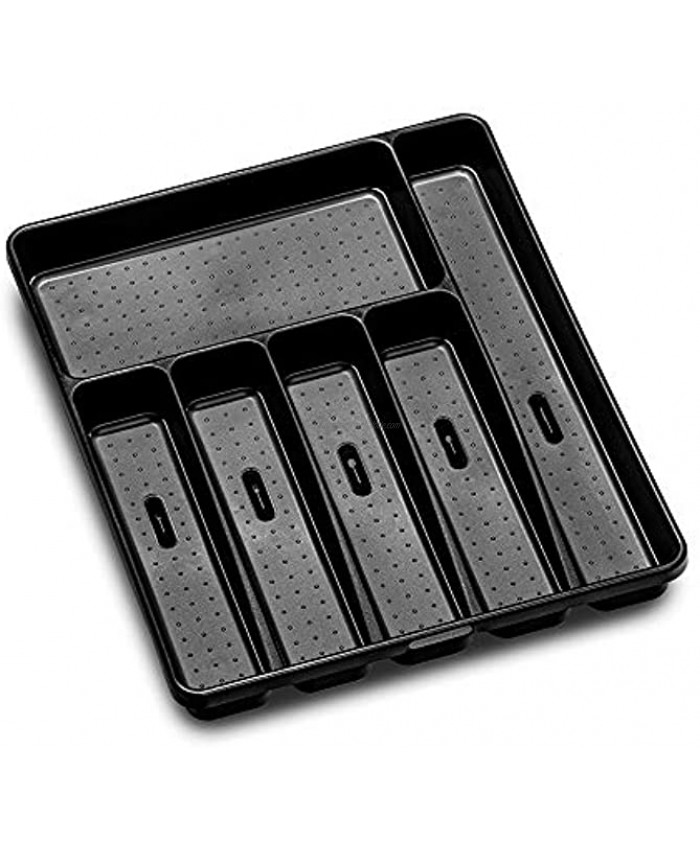 madesmart Silverware Tray-Carbon Collection 6 Compartments Soft-Grip Lining & Non-Slip Feet & BPA-Free Large