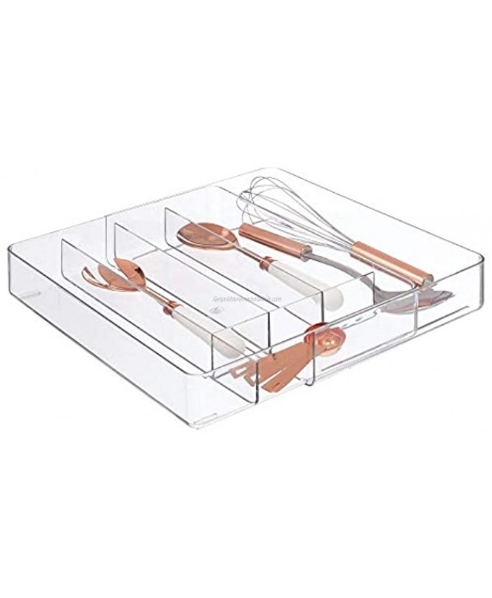 mDesign Adjustable Expandable Plastic Kitchen Cabinet Drawer Storage Organizer Tray for Storing Organizing Cutlery Spoons Cooking Utensils Gadgets Clear