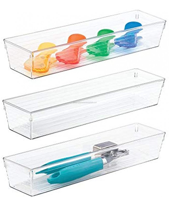 mDesign Plastic Kitchen Cabinet Drawer Organizer Tray Storage Bin for Cutlery Serving Spoons Cooking Utensils Gadgets BPA Free Food Safe 12 Long 3 Pack Clear