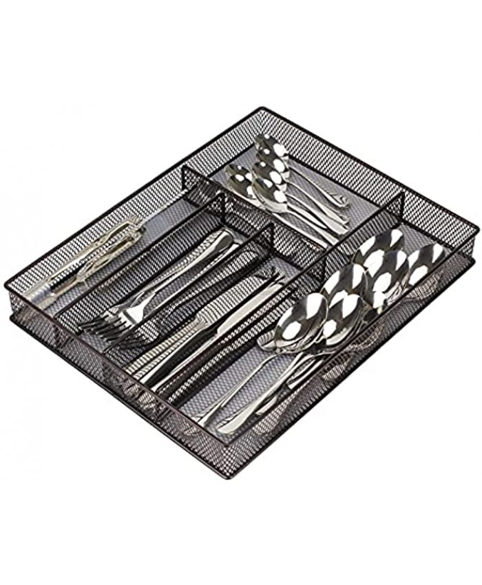 Mesh Cutlery Tray 5 Compartments Kitchen Silverware Utensils Organizer with Anti-Slip Feet Durable Metal Flatware Organizer and Cutlery Organizer in Drawer Bronze