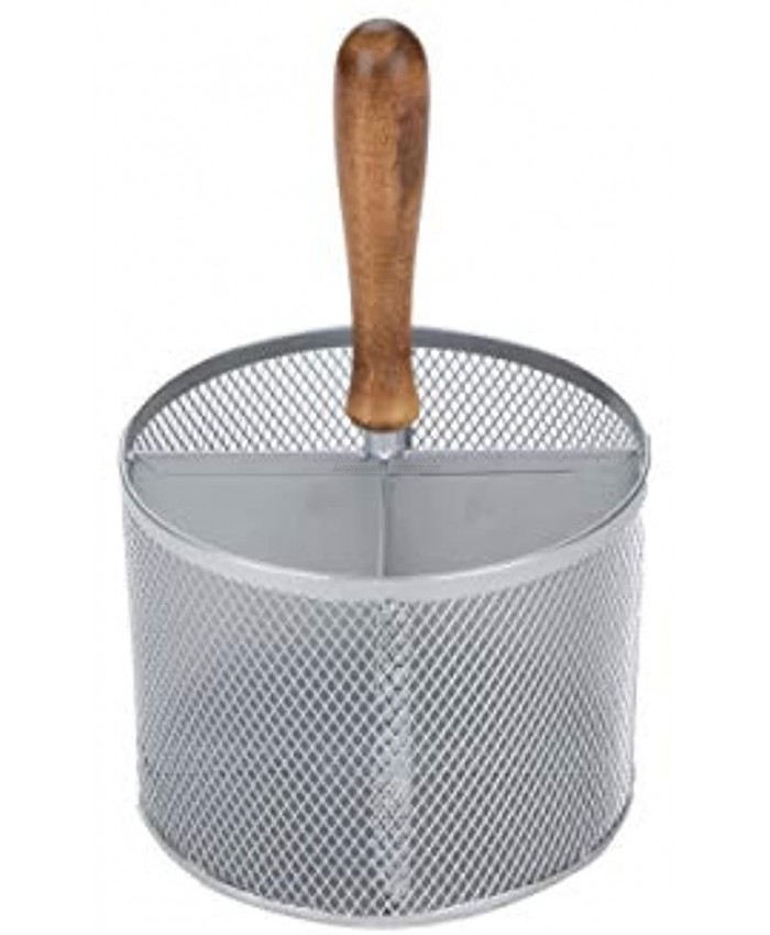 Mind Reader 4 Section Round Steel Mesh Holder with Wood Handle Sorter Utensil Organizer for Flatware Paintbrushes Crafting Supplies Silver
