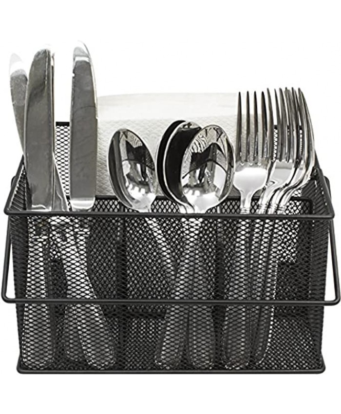 Sorbus Utensil Caddy — Silverware Napkin Holder and Condiment Organizer — Multi-Purpose Steel Mesh Caddy—Ideal for Kitchen Dining Entertaining Tailgating Picnics and Much More Black