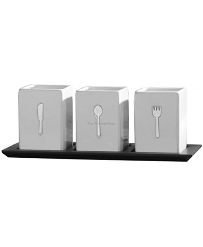 Towle Living 3-Piece Ceramic Caddy with Wood Tray
