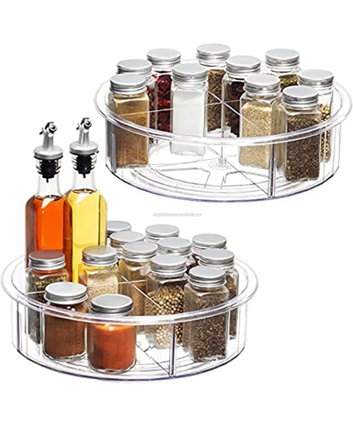 12 Inch Lazy Susan Cabinet Organizer 2 Pack Round Clear Spinning Organization & Storage Container Bin Turntable Plastic Condiment Spice with Dividers for Pantry Kitchen Fridge Vanity Bathroom Makeup
